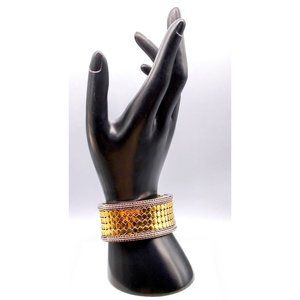 Chunky Retro Clamper Bracelet, Two Tone Wide Vintage Hinged Bangle